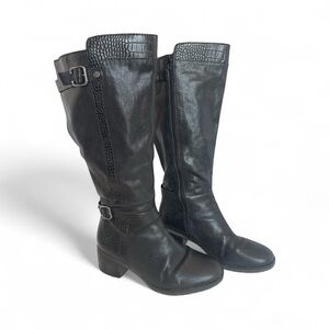 Naturalizer Black Croc-Embossed Wide Calf Heeled Boots